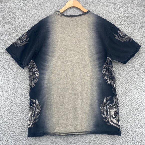 Affliction Shirt Mens M Black Gray Ombre Reversible Short Sleeve Pullover Tee - Picture 3 of 12